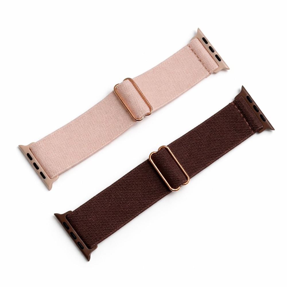 2 Pack Elastic Solo Loop Bands for Apple Watch Adjustable‎ Nylon Pink Brown